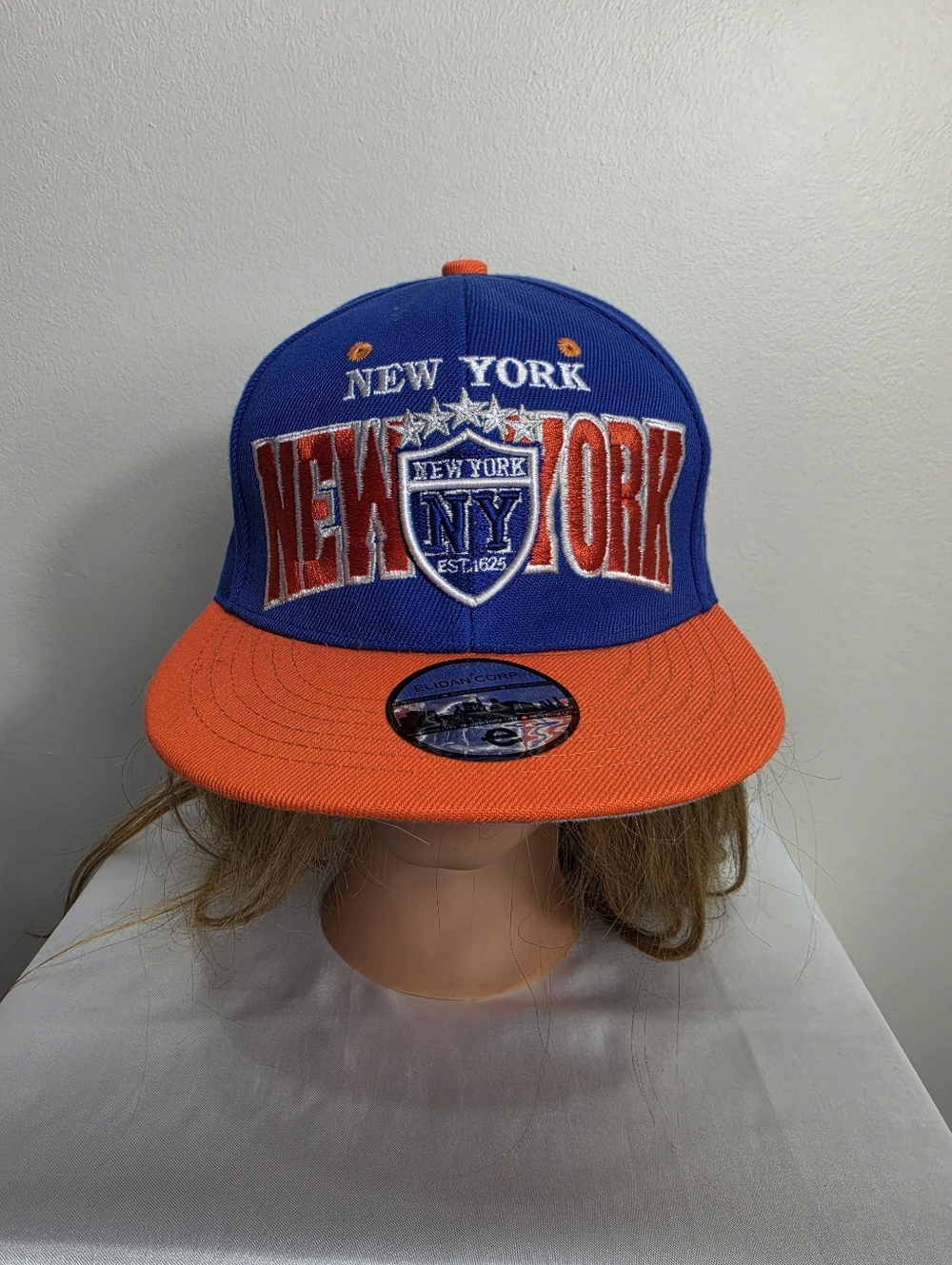 New York Embroidered Snapback Hat - Blue & Orange